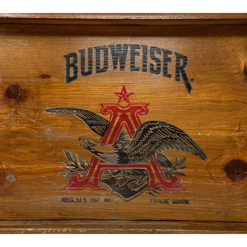 VTG Budweiser Wood Serving Tray Anheuser Busch Logo Man Cave Barware Rustic